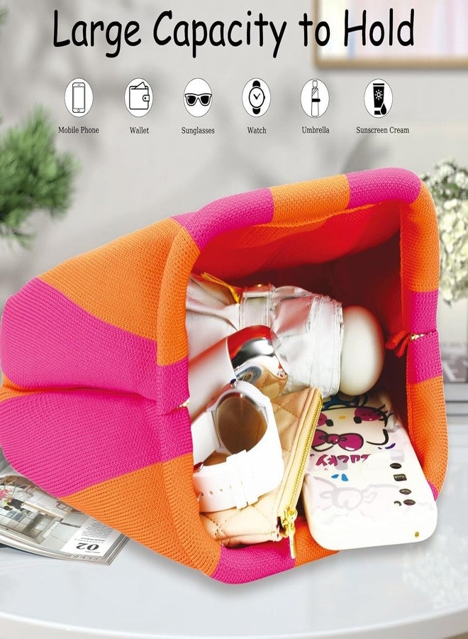 كون حقيبة يد نسائية من Kawn® بتصميم كروشيه مخطط | حقيبة كتف منسوجة يدوياً | حقيبة يد أنيقة بتصميم مميز وقفل كبس، مناسبة للاستخدام اليومي والنزهات - Image 5